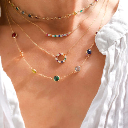 Rainbow Grand 7 Stone Necklace in 14k Gold