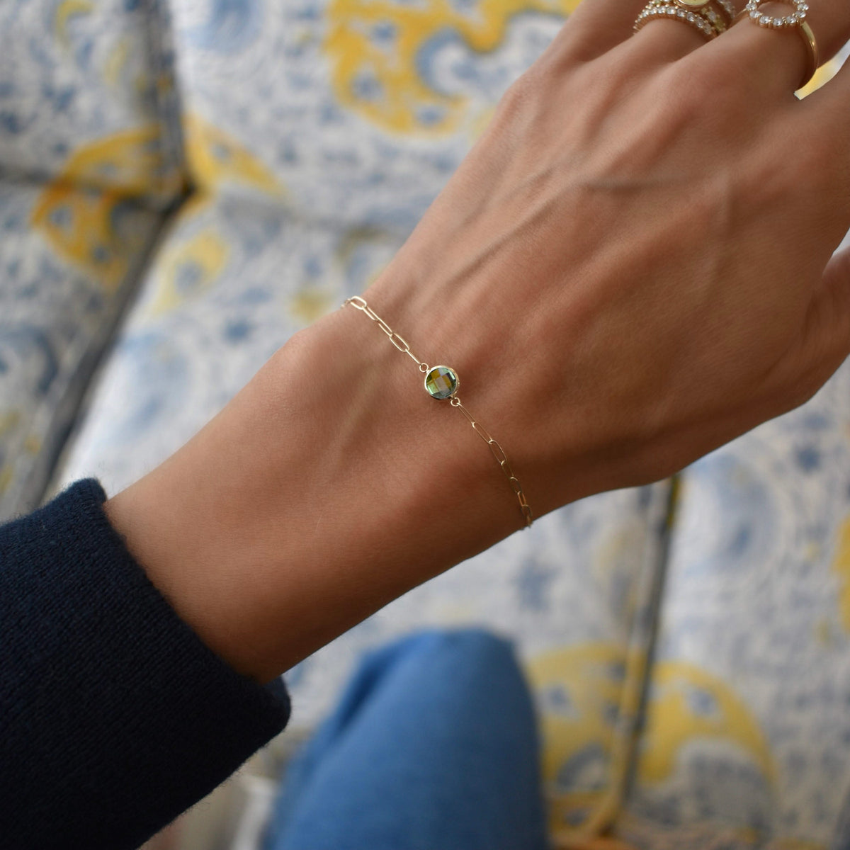 Grand 1 Peridot Adelaide Mini Bracelet in 14k Gold (August)