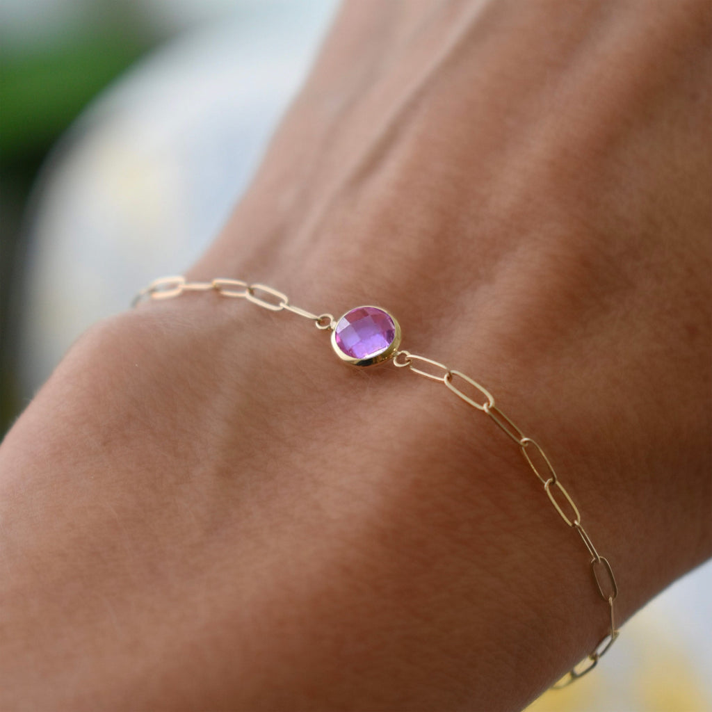 Grand 1 Pink Sapphire Adelaide Mini Bracelet in 14k Gold (October)