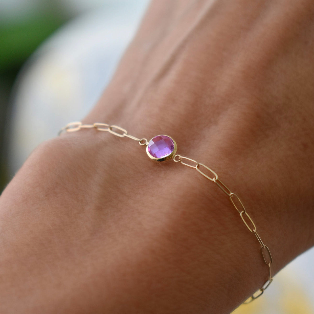 Grand 1 Pink Sapphire Adelaide Mini Bracelet in 14k Gold (October)