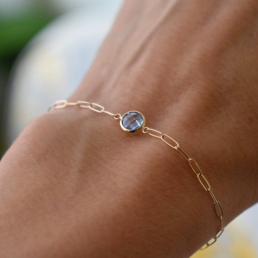 Grand 1 Aquamarine Adelaide Mini Bracelet in 14k Gold (March)