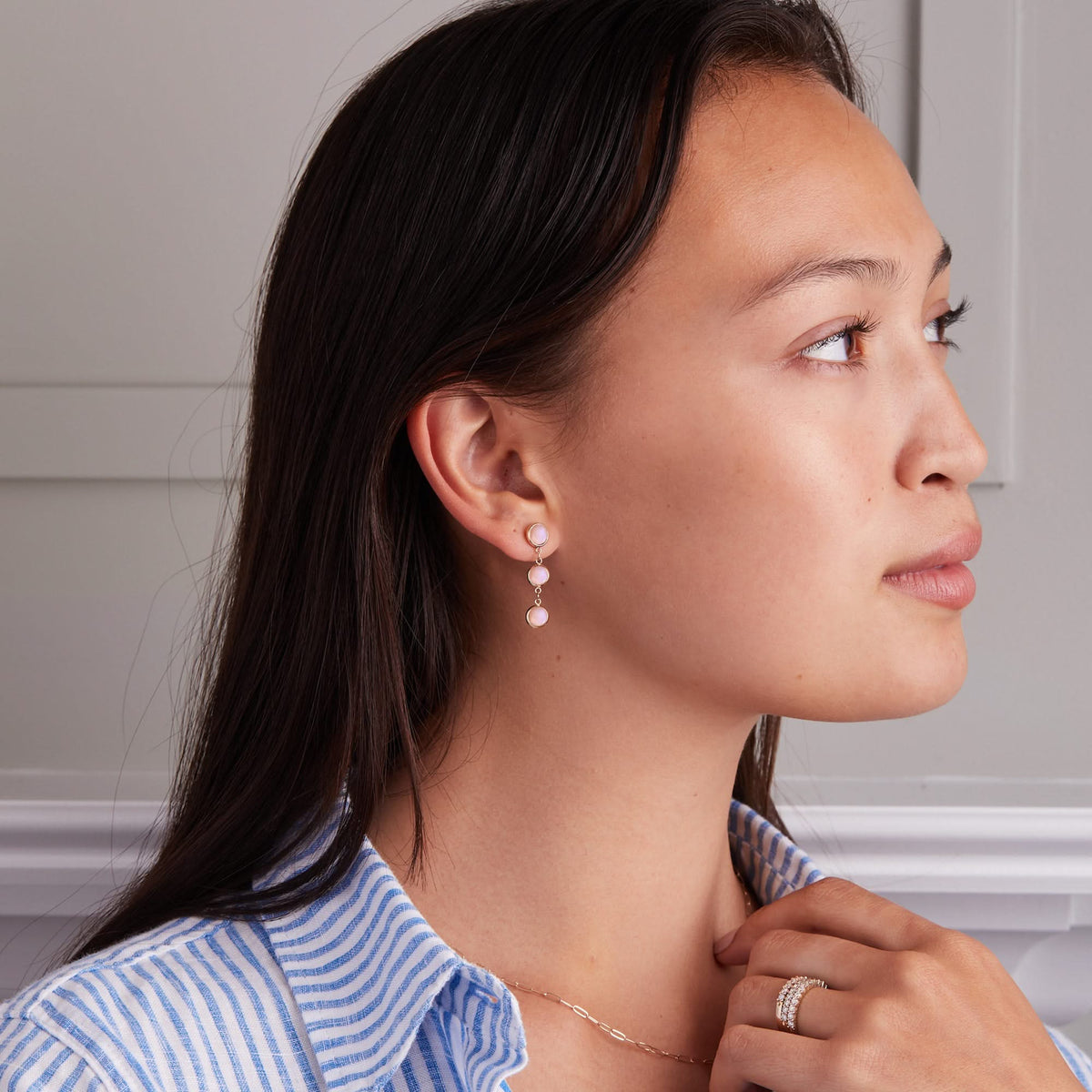 Newport Grand 3 Pink Opal Earrings in 14k Gold (October)