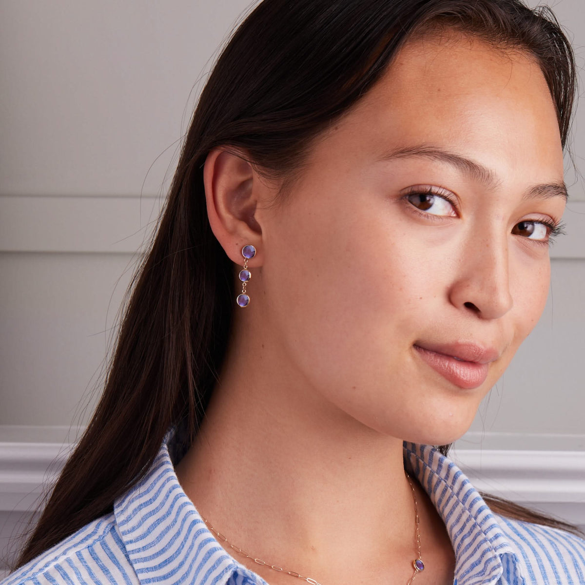 Newport Grand 3 Amethyst Earrings in 14k Gold (February)