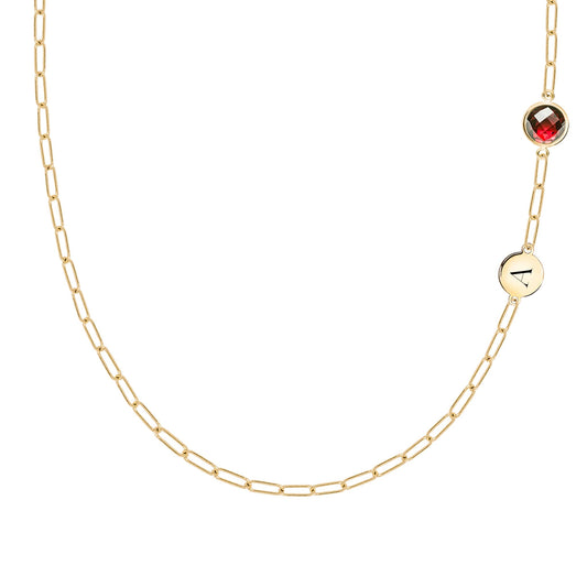 1 Letter & 1 Grand Garnet Adelaide Mini Necklace in 14k Gold (January)