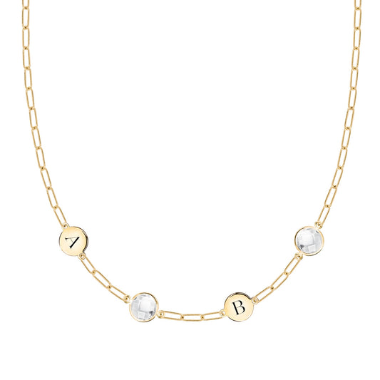 2 Letter & 2 Grand Birthstone Adelaide Mini Necklace in 14k Gold