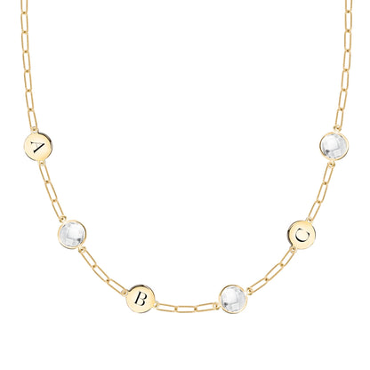 3 Letter & 3 Grand Birthstone Adelaide Mini Necklace in 14k Gold