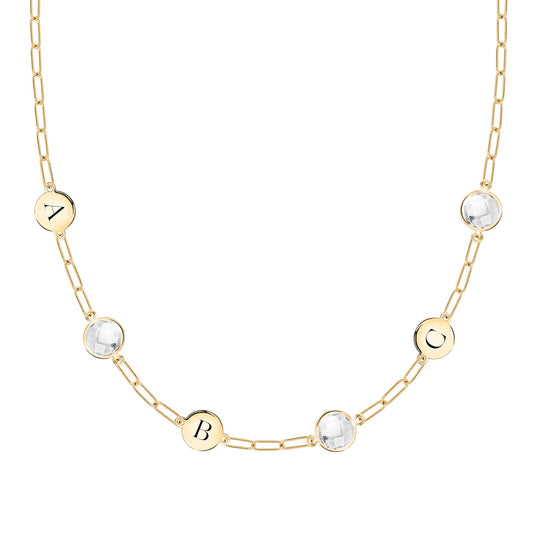 3 Letter & 3 Grand Birthstone Adelaide Mini Necklace in 14k Gold