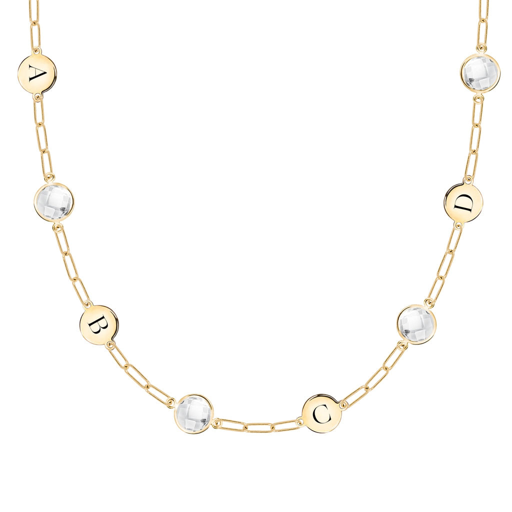 4 Letter & 4 Grand Birthstone Adelaide Mini Necklace in 14k Gold