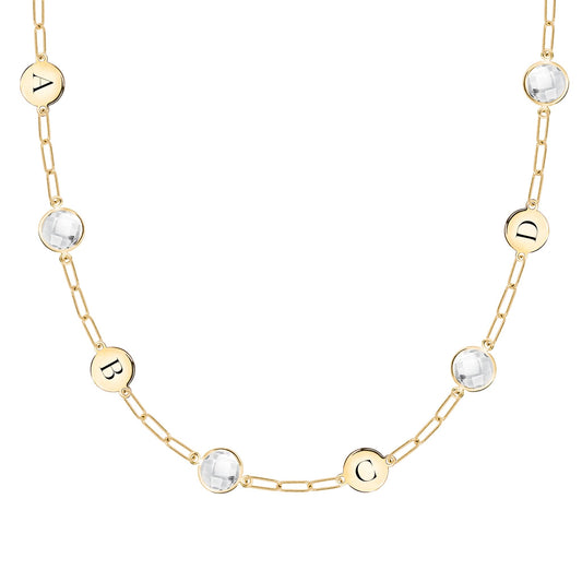 4 Letter & 4 Grand Birthstone Adelaide Mini Necklace in 14k Gold
