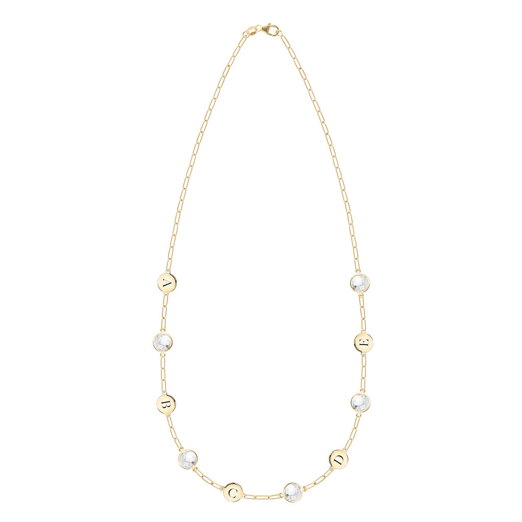 5 Letter & 5 Grand Birthstone Adelaide Mini Necklace in 14k Gold