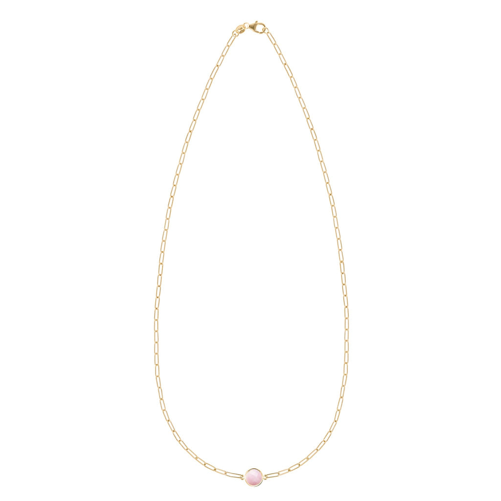 Grand 1 Pink Opal Adelaide Mini Necklace in 14k Gold (October)