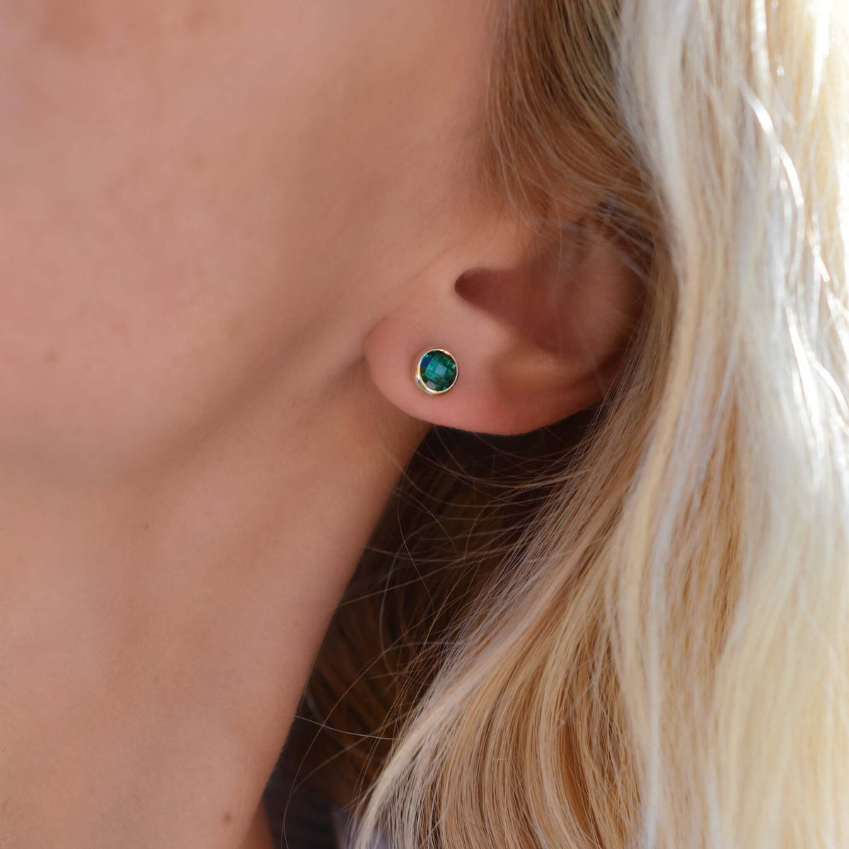 Grand Emerald Stud Earrings in 14k Gold (May)