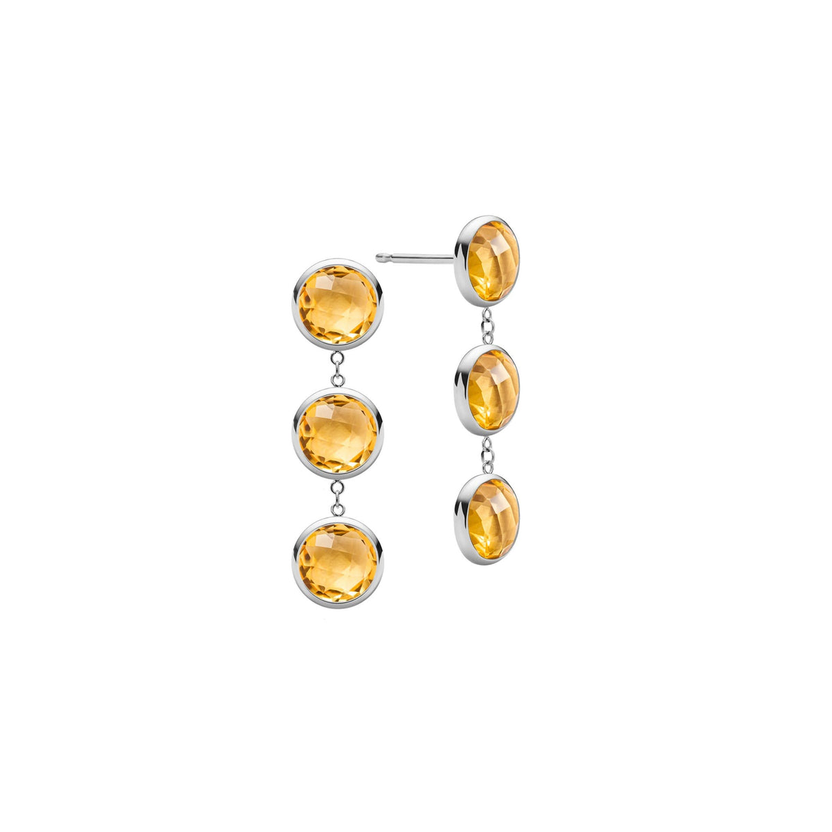 Newport Grand 3 Citrine Earrings in 14k Gold (November)