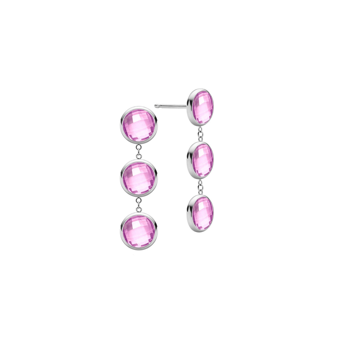 Newport Grand 3 Pink Sapphire Earrings in 14k Gold (October)