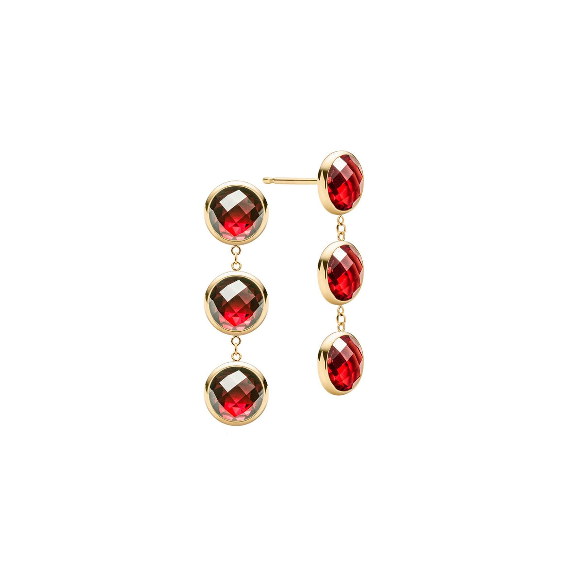 Newport Grand 3 Garnet Earrings in 14k Gold (January)