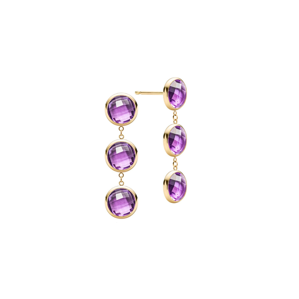 Newport Grand 3 Amethyst Earrings in 14k Gold (February)