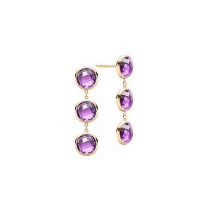 Newport Grand 3 Amethyst Earrings in 14k Gold (February)
