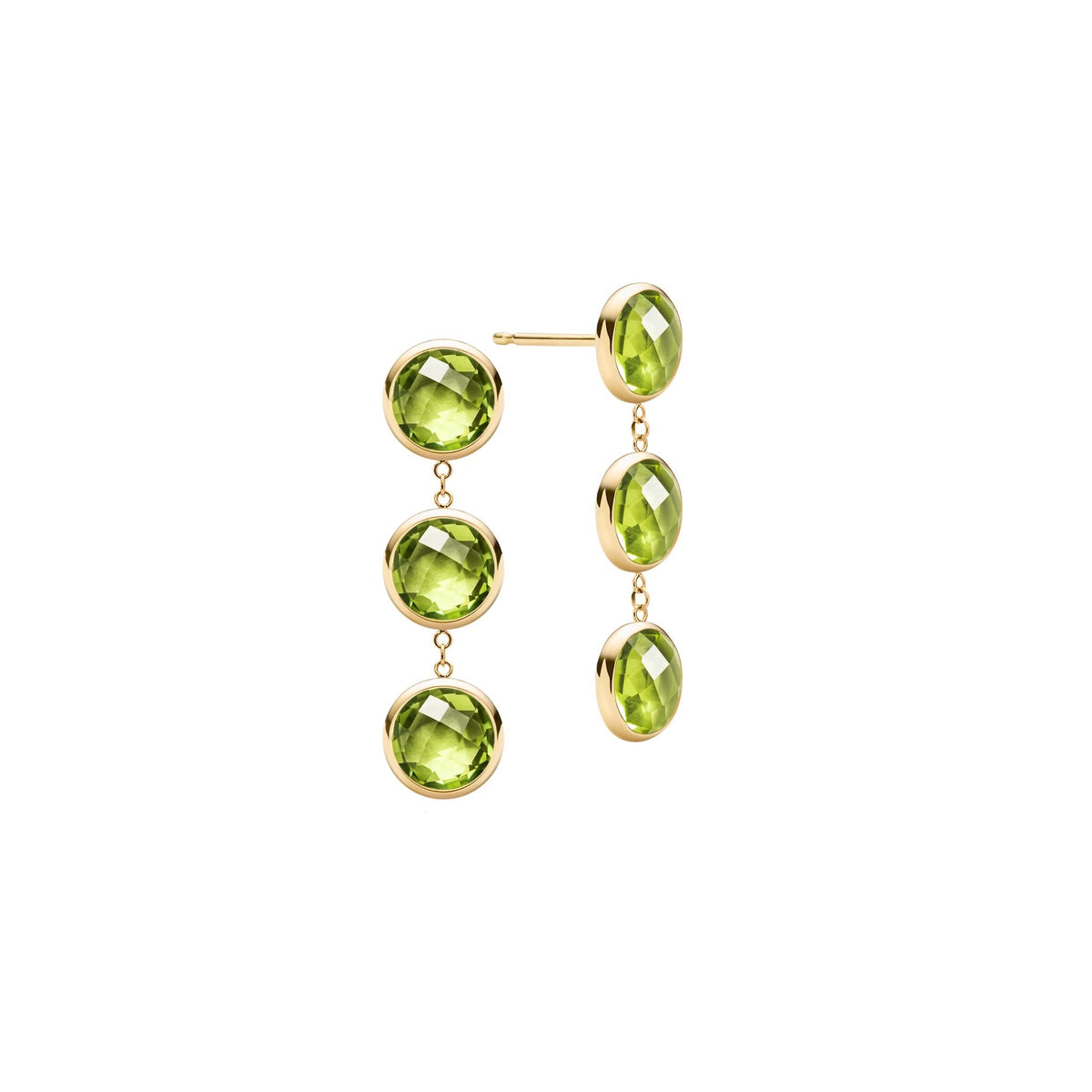 Newport Grand 3 Peridot Earrings in 14k Gold (August)