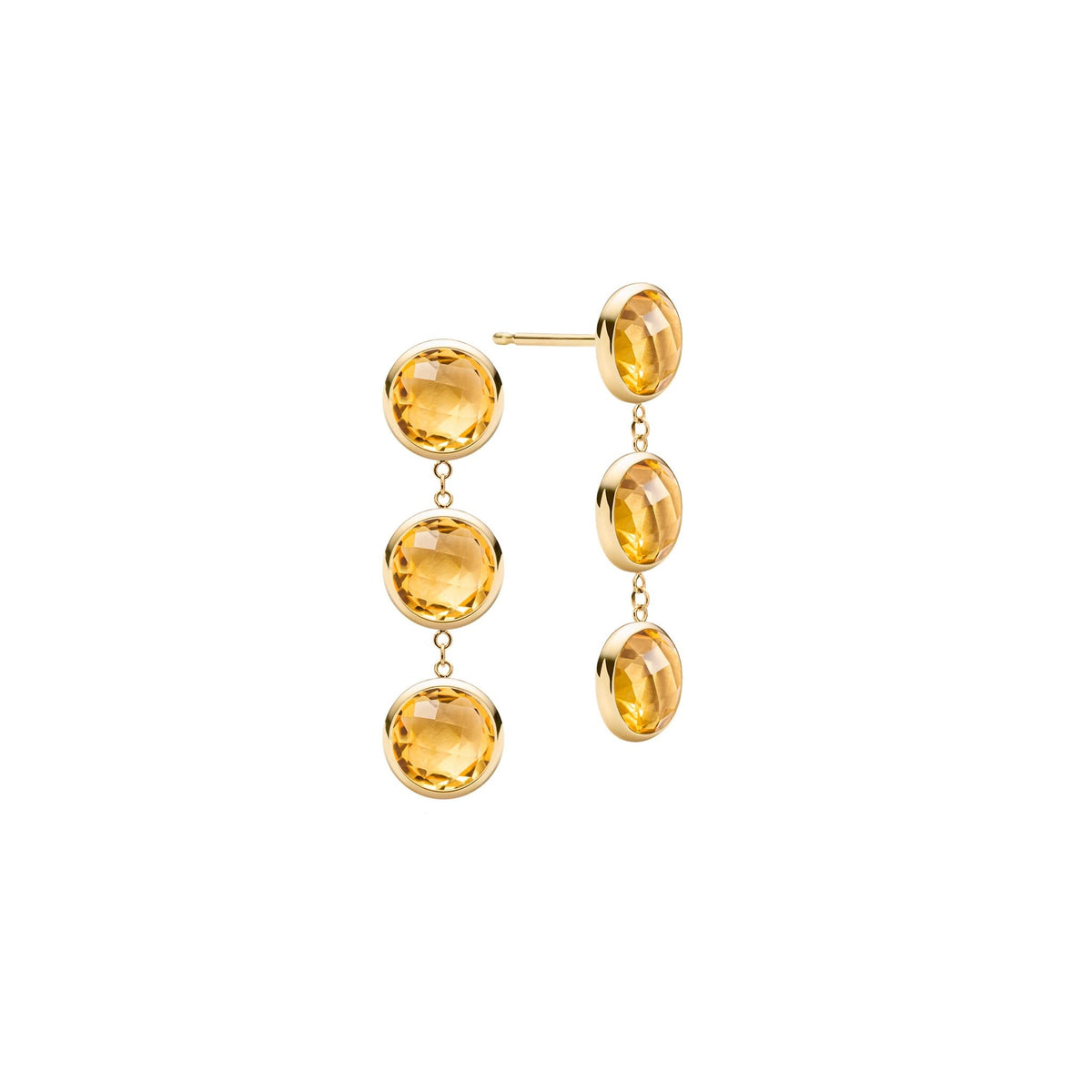 Newport Grand 3 Citrine Earrings in 14k Gold (November)