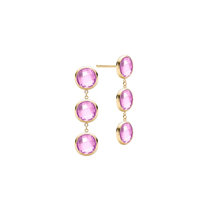 Newport Grand 3 Pink Sapphire Earrings in 14k Gold (October)