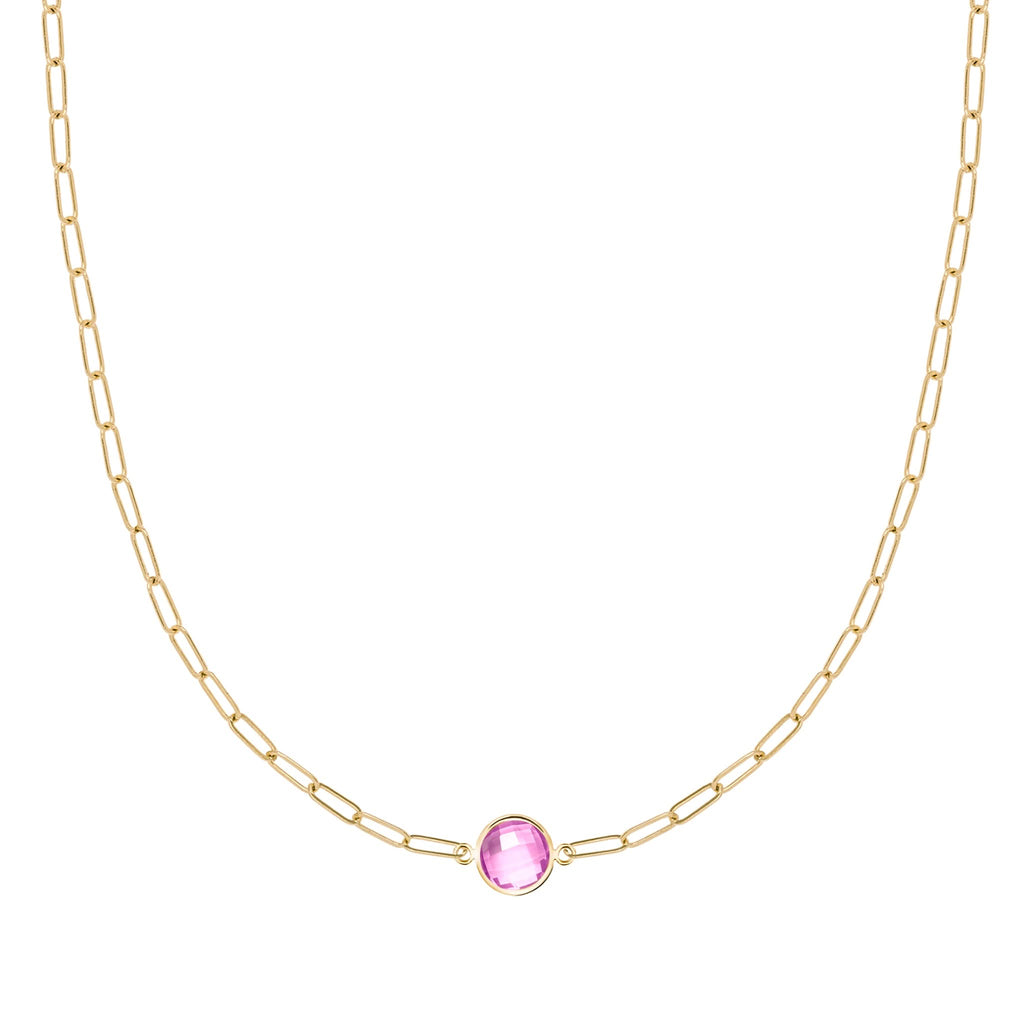 Grand 1 Pink Sapphire Adelaide Mini Necklace in 14k Gold (October)