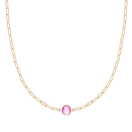 Grand 1 Pink Sapphire Adelaide Mini Necklace in 14k Gold (October)