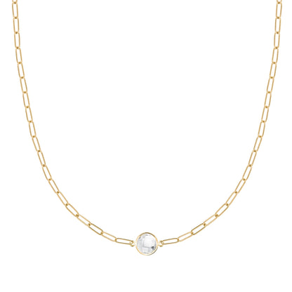 Grand 1 White Topaz Adelaide Mini Necklace in 14k Gold (April)