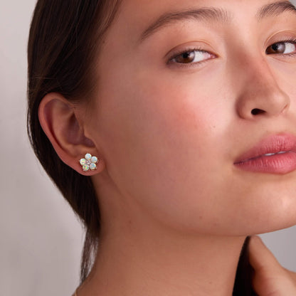 Greenwich Flower Opal & Diamond Earrings in 14k Gold (October)