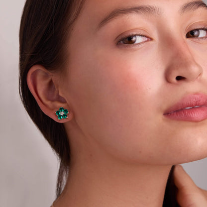 Greenwich Flower Emerald & Diamond Necklace and Earrings Set in 14k Gold (May)