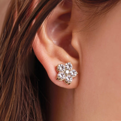 Greenwich Flower White Topaz & Diamond Earrings in 14k Gold (April)