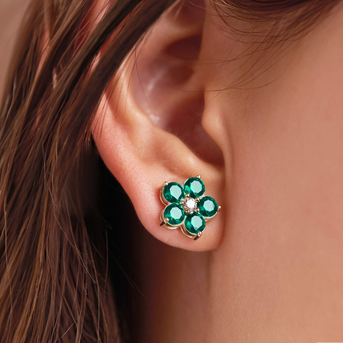 Greenwich Flower Emerald & Diamond Necklace and Earrings Set in 14k Gold (May)