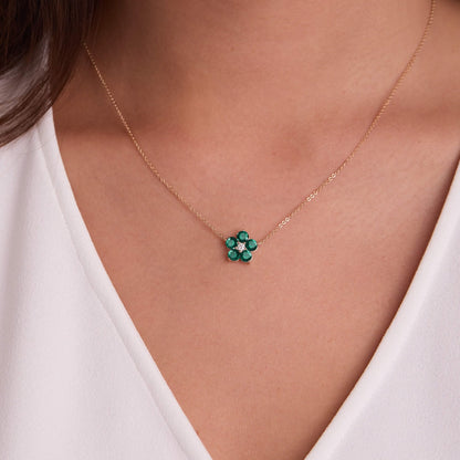 Greenwich Flower Emerald & Diamond Necklace and Earrings Set in 14k Gold (May)