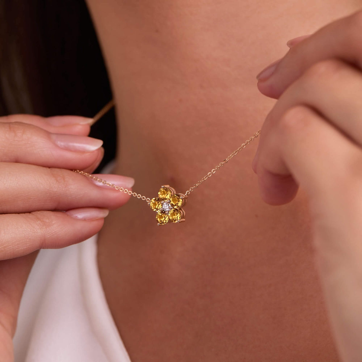 Greenwich Flower Citrine & Diamond Necklace and Earrings Set in 14k Gold (November)