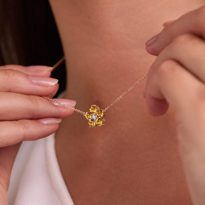 Greenwich Flower Citrine & Diamond Necklace and Earrings Set in 14k Gold (November)