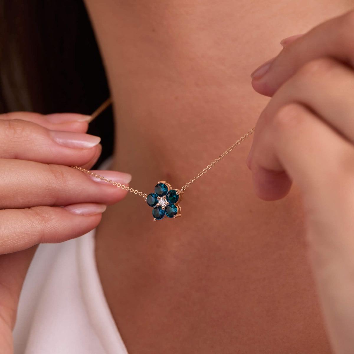 Greenwich Flower Alexandrite & Diamond Necklace and Earrings Set in 14k Gold (June)