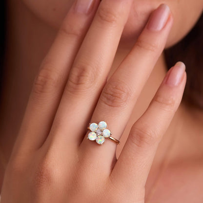 Greenwich Flower Opal & Diamond Ring in 14k Gold (October)