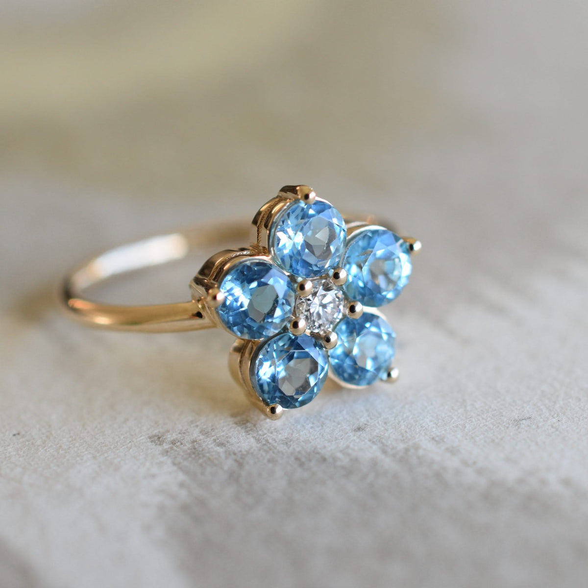 Greenwich Flower Birthstone & Diamond Ring in 14k Gold