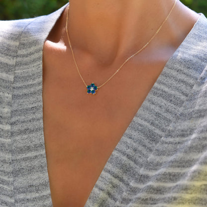 Greenwich Flower Alexandrite & Diamond Necklace and Earrings Set in 14k Gold (June)