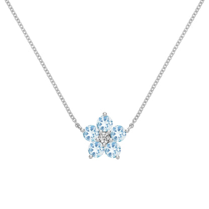 Greenwich Flower Aquamarine & Diamond Necklace in 14k Gold (March)