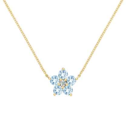 Greenwich Flower Aquamarine & Diamond Necklace in 14k Gold (March)