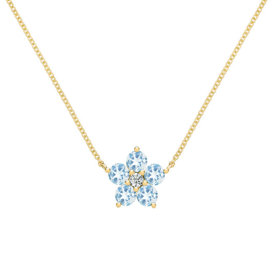 Greenwich Flower Aquamarine & Diamond Necklace in 14k Gold (March)