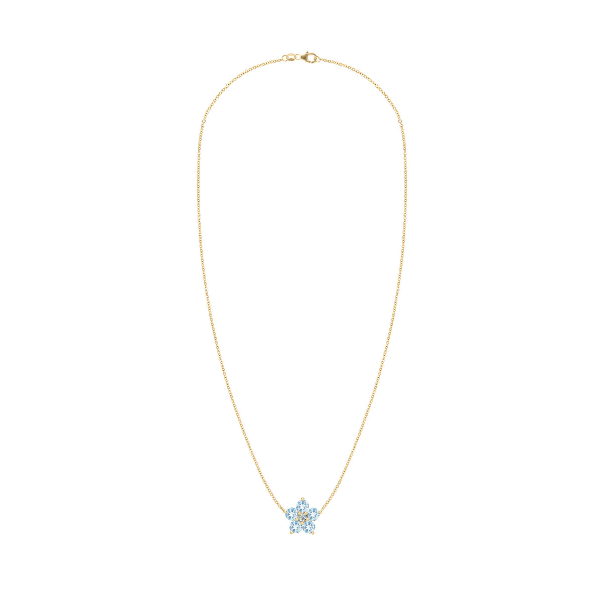 Greenwich Flower Aquamarine & Diamond Necklace in 14k Gold (March)