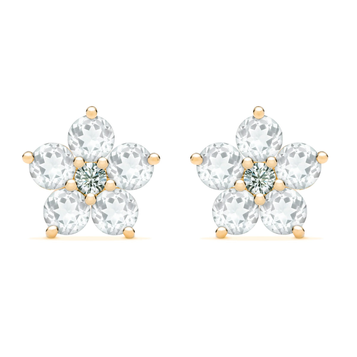 Greenwich Flower Birthstone & Diamond Earrings in 14k Gold