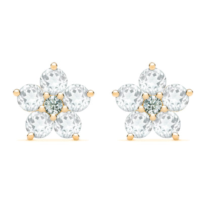 Greenwich Flower Birthstone & Diamond Earrings in 14k Gold