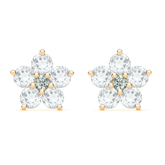 Greenwich Flower Birthstone & Diamond Earrings in 14k Gold