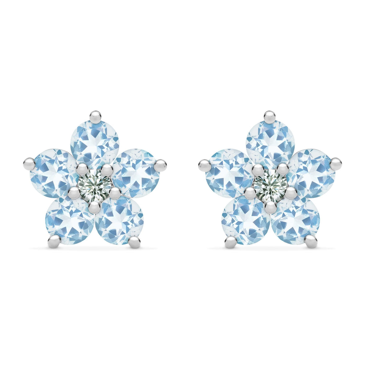 Greenwich Flower Aquamarine & Diamond Earrings in 14k Gold (March)