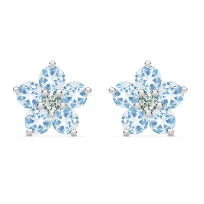 Greenwich Flower Aquamarine & Diamond Earrings in 14k Gold (March)