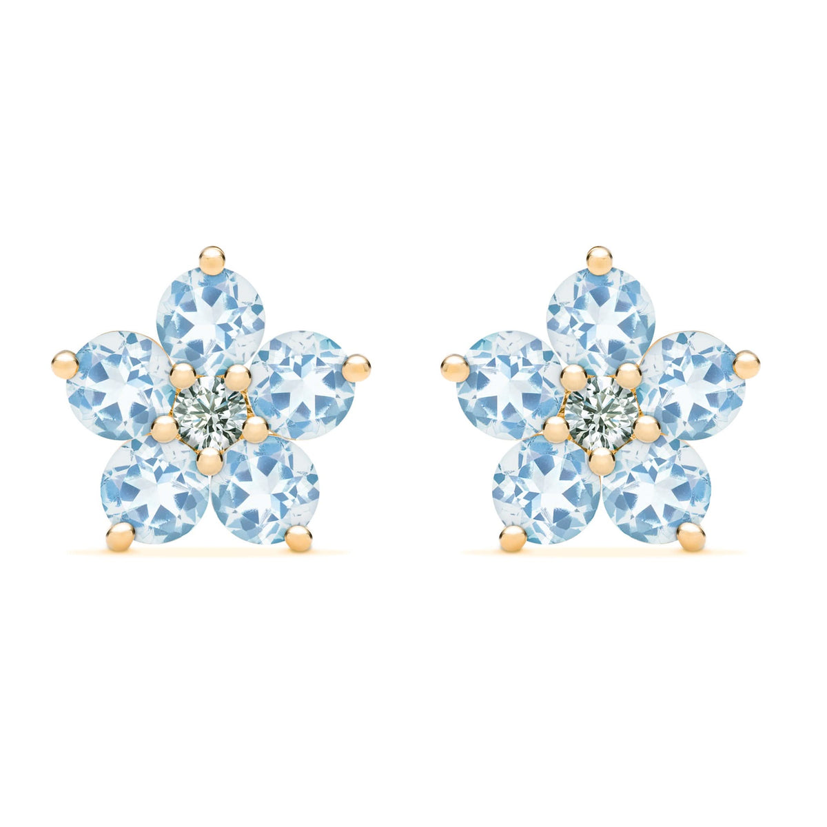 Greenwich Flower Aquamarine & Diamond Earrings in 14k Gold (March)