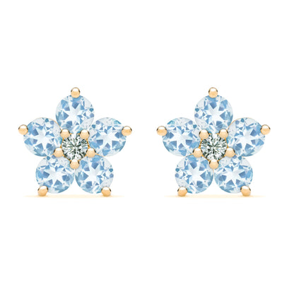 Greenwich Flower Aquamarine & Diamond Earrings in 14k Gold (March)