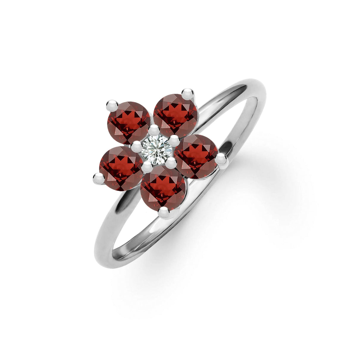 Greenwich Flower Garnet & Diamond Ring in 14k Gold (January)